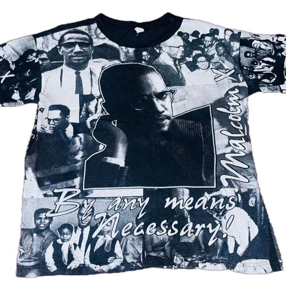 Rare Vintage 90s AOP Malcom X By Any Means Necessary All Over Print Tee LARGE - Picture 2 of 4